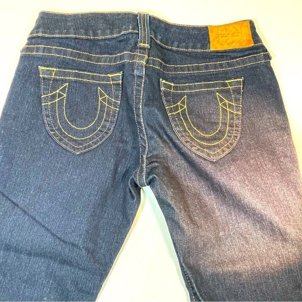 True Religion dark Wash cropped wide leg jeans
